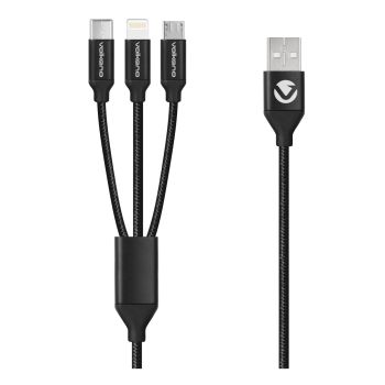 Câble VOLKANO Braids Series Nylon Braided  3 en 1 /Type-C - Lightning - Micro USB /Noir